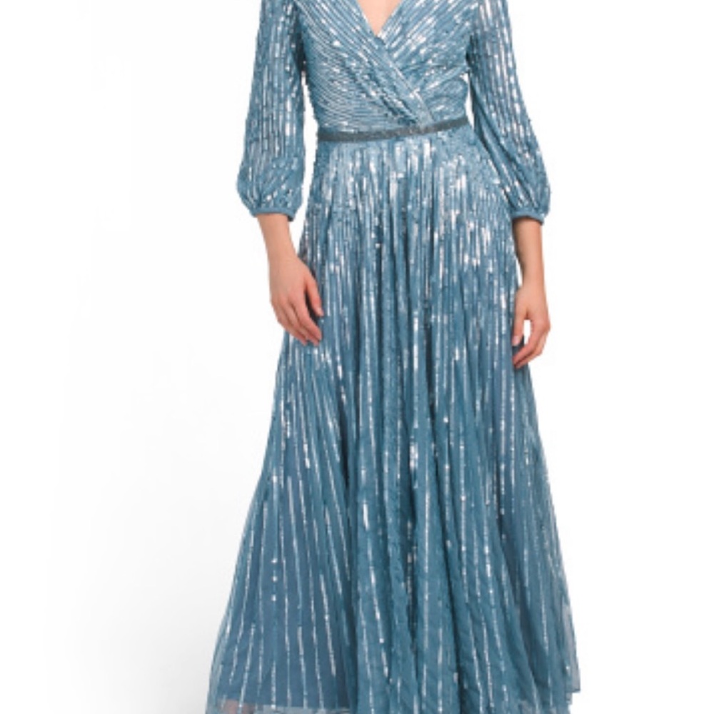 Mac Duggal Shimmering Blue Long Sleeve Dress